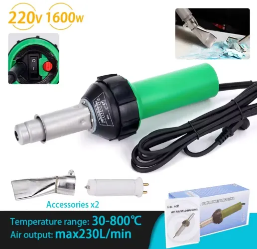 Solda Plástico Ar Quente HB-A 1600W 220V 30-800°C c/ Bico Largo e Resistência Cerâmica