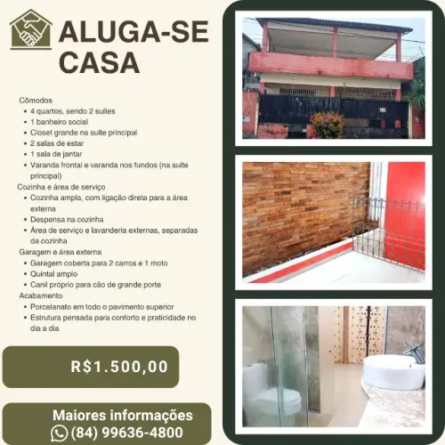 ? Casa Ampla para Alugar ? Pajuçara, Natal/RN Rua Jorge Tavares da Silva, 126 ? Pajuçara