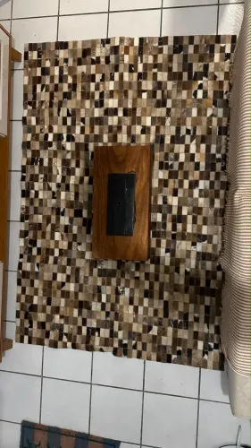 tapete em patchwork/mosaico de couro bovino natural