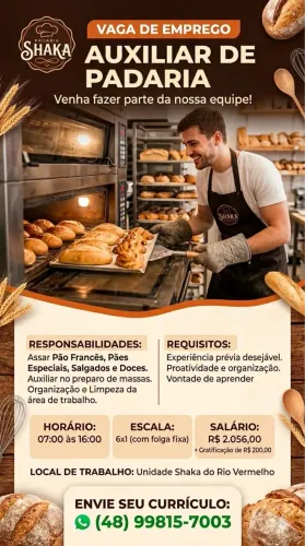 Vaga para Auxiliar de padaria