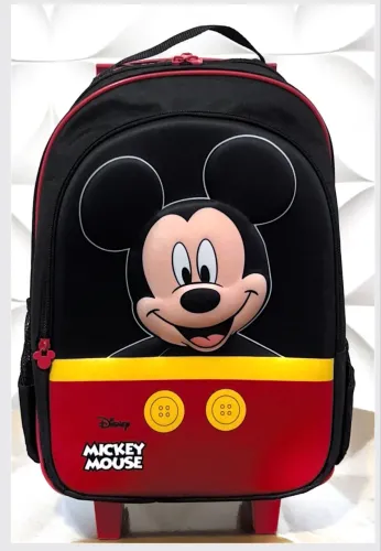 Mochila Escolar Infantil com Rodinhas Mickey Mouse Preta + Lancheira
