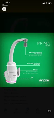 Torneira elétrica zagonel prima touch 220v
