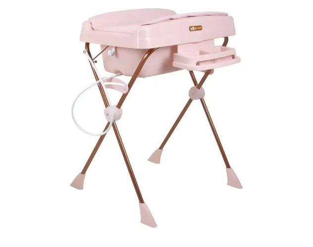 Banheira de Bebe Burigotto com suporte e trocador Millenia+ Mon Amour Rosa