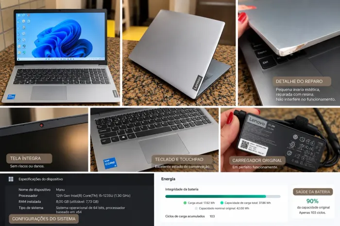 Notebook Lenovo IdeaPad 1i | Core i5 12ª Geração | SSD 512 GB | 8 GB RAM