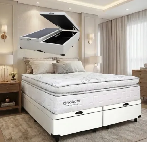Cama Box Baú Queen Confort Visco D33 Molas Ensacadas Branca