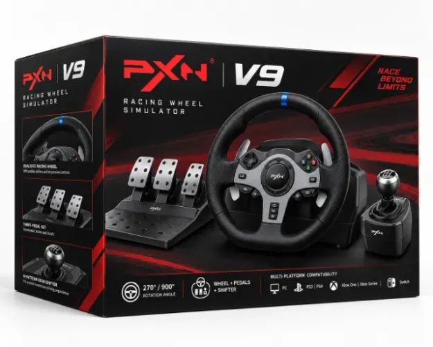 Kit Simulador PXN V9 para PC / PS3 / PS4 / Xbox One / Xbox Series / Switch - Preto (Volant