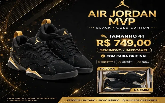 Air Jordan MVP Black Gold Edition - Tam 41 - Seminovo Impecável + Caixa Original