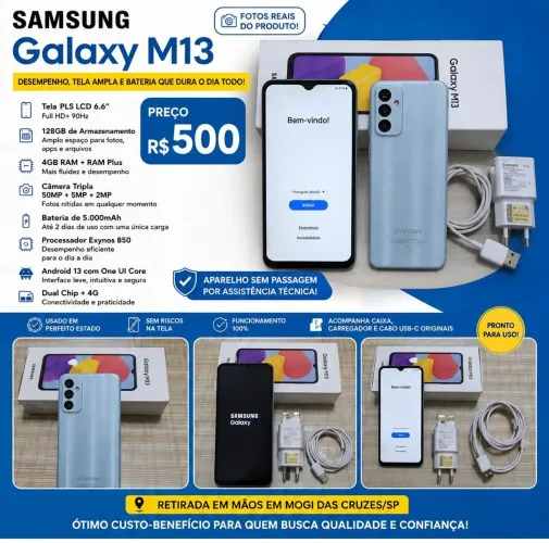 Samsung Galaxy M13 128GB Azul - Excelente Estado | R$ 500