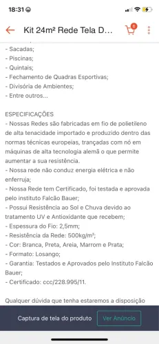 REDE DE PROTEÇÃO - COR BEGE/AREIA