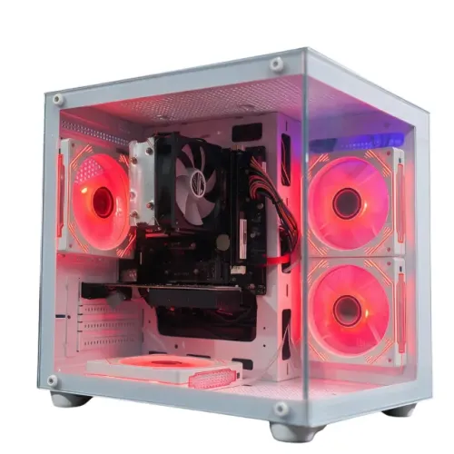 Gabinete Gamer Hayom Branco Lateral de Vidro C/ 4 Leds Que mudam de cor