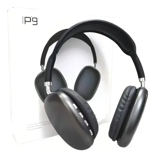 Fone de Ouvido P9 Bluetooth 5.0 Over-Ear com Microfone e Cancelamento de Ruído Preto