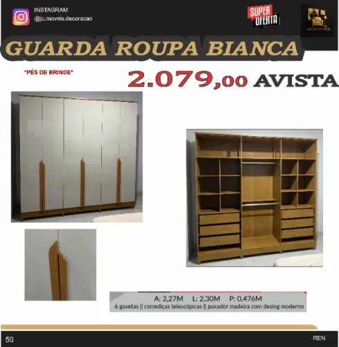 GUARDA ROUPA BIANCA MDF 6 PORTAS