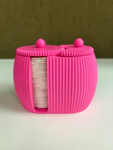 Porta Cotonete Algodão Rosa em Plástico com Tampa