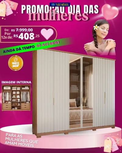 ROUPEIRO CASAL 100%MDF COM VIDRO REFLECTA 