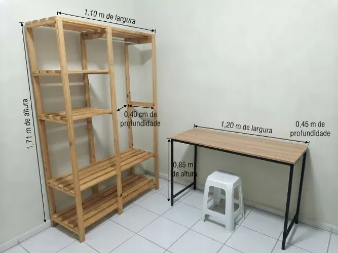Mesa escrivaninha e armário tipo aberto
