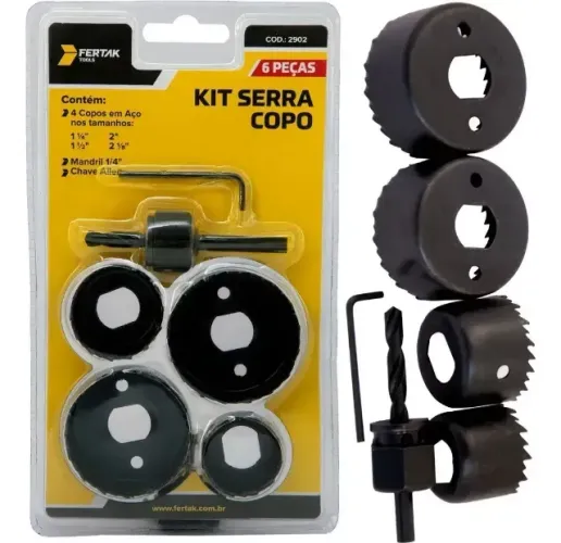 Kit 6pçs Serra Copo em Aço Carbono -Madeira, Gesso, Plástico e PVC- Novo a pronta entrega