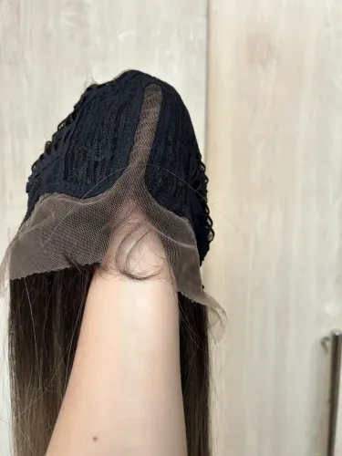 Peruca front lace humanizada loiro pérola bege 80cm liso 