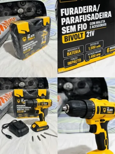 Furadeira e Parafusadeira de Impacto The Black Tools 21V Bivolt - Nova / Lacrada