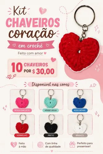 Kit Chaveiros coração em crochê
