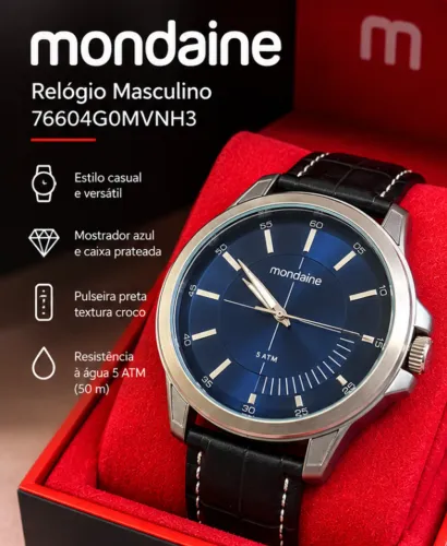 Relógio Mondaine Masculino Azul C/ Couro
