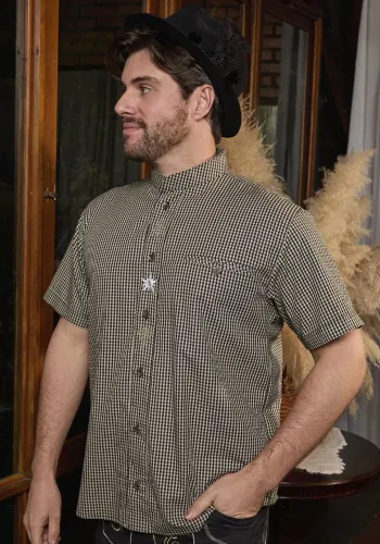 Camisa de Traje Típico Alemão Edelweiss Preto e Avelã