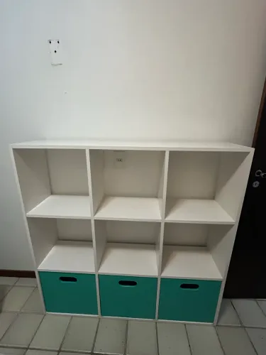 Armário Organizador 9 Nichos com 3 Gavetas - Branco com Verde