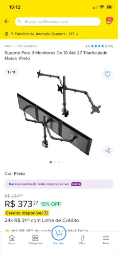 Suporte triplo ou duplo para monitor de ate 27 polegadas