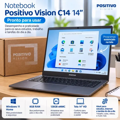 Notebook Positivo Vision C14 14,1? Novo Lacrado 8GB 128GB Win11