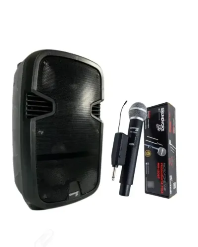 KIT Caixa de Som Ativa com Bateria Bluetooth Usb Soundvoice + MICROFONE SEM FIO VHF
