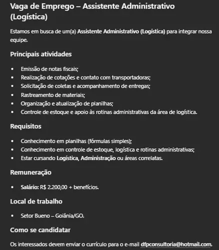 Assistente de administrativo (logística)