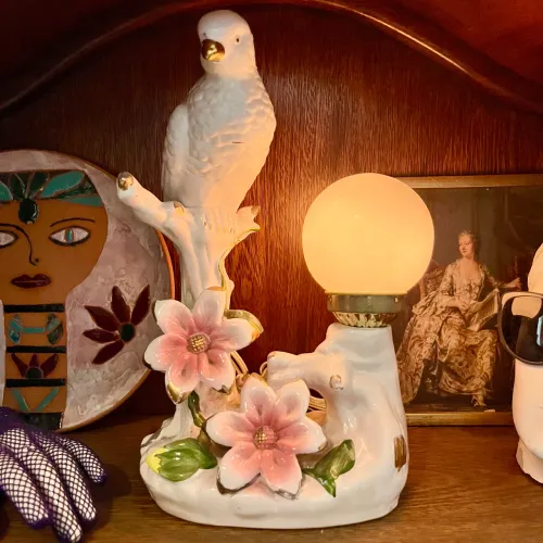abajur em porcelana pássaros