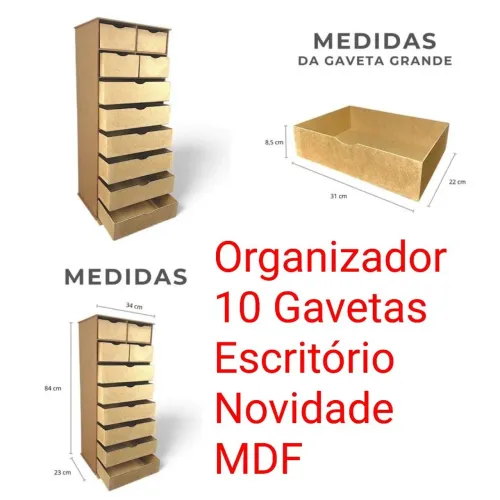 Organizador 10 Gavetas Escritório Novidade MDF