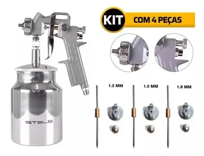 Pistola De Pintura Profissional de Alta Pressão 1000ml com Bicos 1.2, 1.5 E 1.8mm