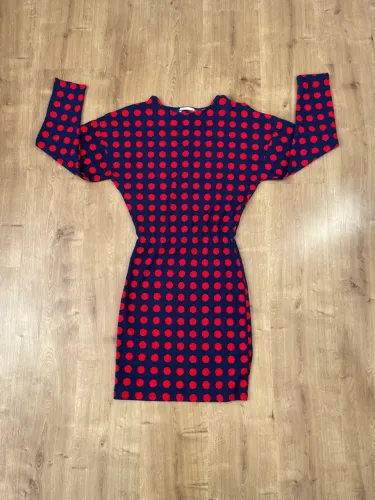 Vestido azul com bolinhas vermelhas tam P Zara