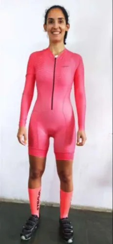 Macaquinho ciclismo damata rosa,vermelho e roxo novo forro gel com espuma