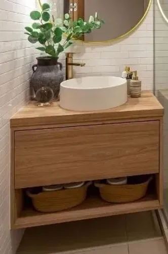 Balcão De Banheiro Com Portinha Basculante Nicho Madeira Maciça Nobre