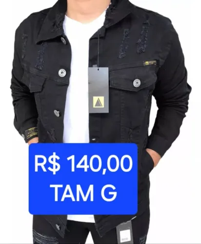 Jaqueta Jeans Masculina Preta Destroyed G