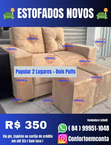 Sofá Popular 2 Lugares + 2 Puffs - Novo diretamente da fábrica ?