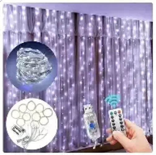 Cortina Led Fio de Fada Estrelas 3x3 metros Branco Frio Decoração Natal 8 Função Pisca 110