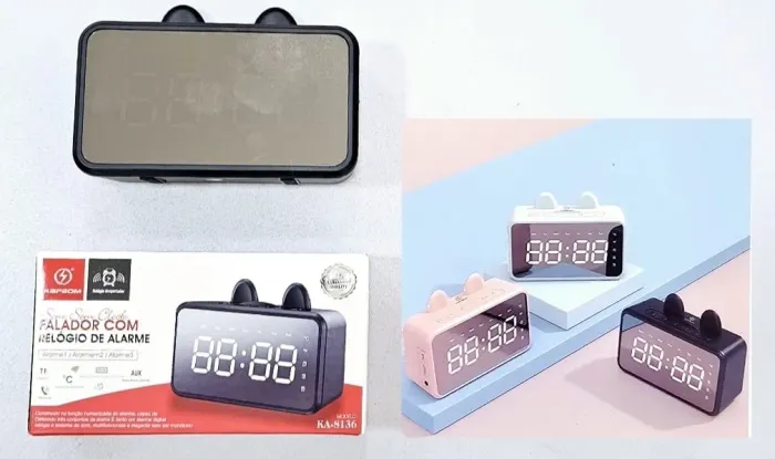 Relógio Despertador Digital com Bluetooth e Carregador de Celular