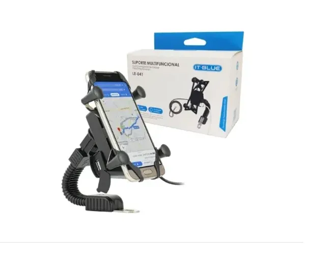 SUPORTE P/ MOTO C/ PORTA USB P/ CARREGADOR LE-041