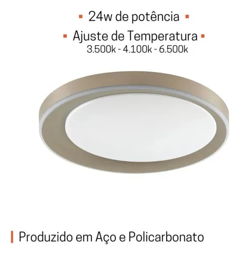 Luminária Painel Plafon Led Astro Redondo 24w Cor Ajustavel Bi-volt 127/220v Marrom-claro