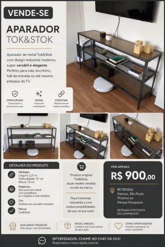Aparador Tok&Stok Oficina 1,35 m - Metal e Madeira - R$ 900