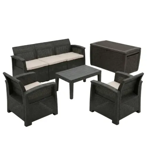 Kit para Área Externa: Conjunto Sofá e Poltronas 5 Lugares Rattan Syberflex + Baú Organiza