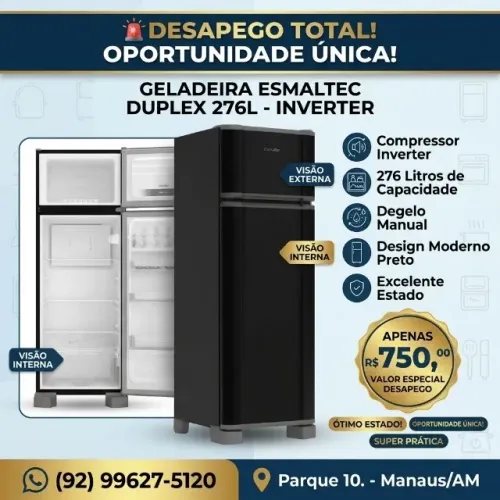 Geladeira Esmaltec Invertet Preta 276L