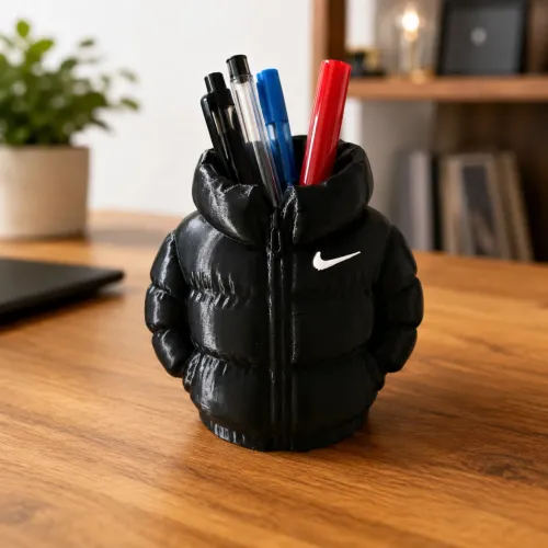 Porta Canetas Jaqueta Puffer Preta | Organizador de Mesa