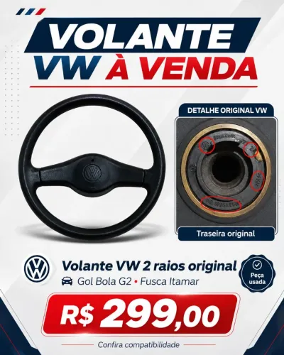 volante VW ORIGINAL 2 RAIOS <br>Volante VW 2 Raios Original Gol Bola G2 Fusca Itamar