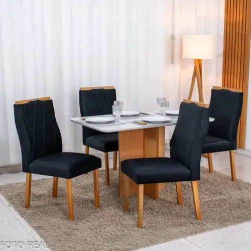Mesa de Jantar Apollo 120x80 C/4 Cadeiras em Veludo MDF/MDP rf13 S
