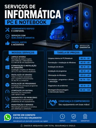 ? SERVIÇOS DE INFORMÁTICA ? PC E NOTEBOOK NA DESCRIÇÂO!