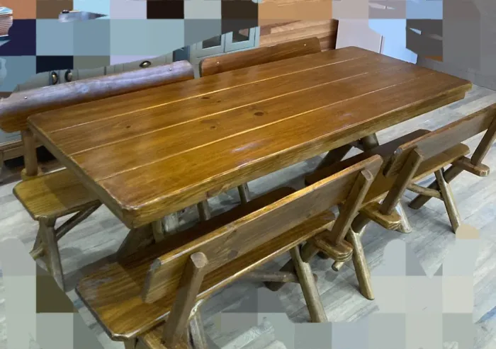 MESA DE MADEIRA e 4 BANCOS